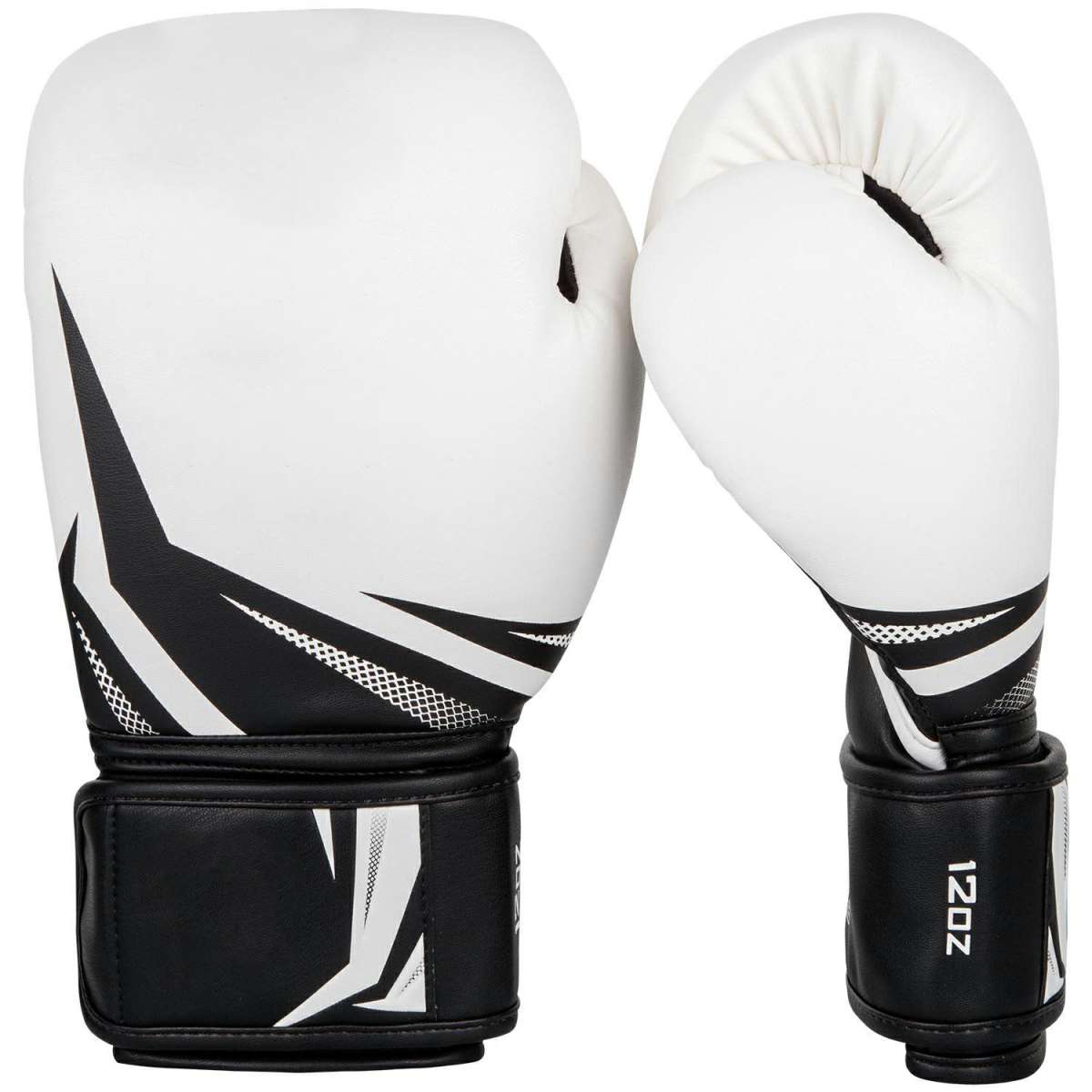 White and Black Angular-Graphic Boxing Gloves with Wide Wrist Support